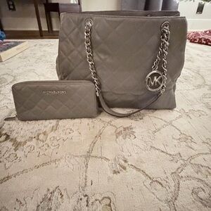 Michael Kors Gray Quilted Shoulder Bag and Wallet